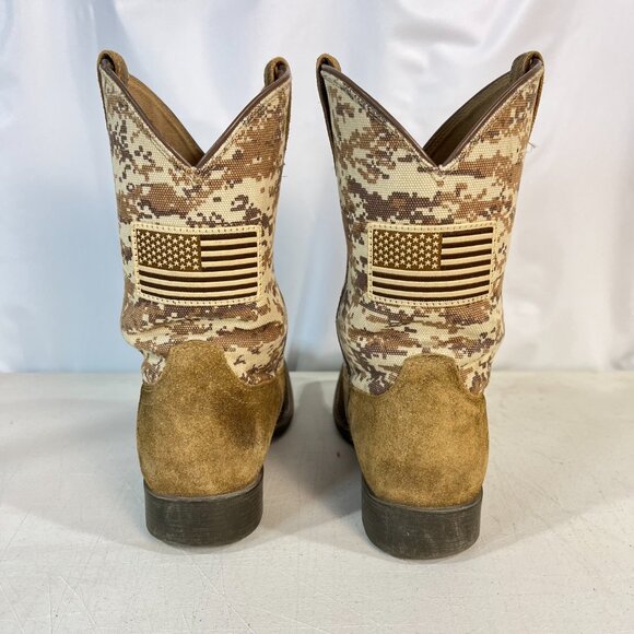 Ariat Kid's Boots Western Patriot Sand Storm Camo American Flag Mocha Suede 5 - Picture 5 of 16